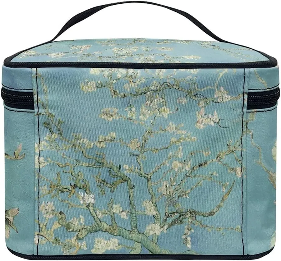 GLUDEAR Women Teen Girls Cute Print Makeup Bag Small Travel Cosmetic Bags Medium Pouch Toiletry Bag,Almond Blossom Tree