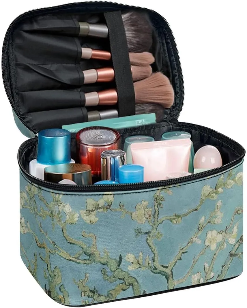 GLUDEAR Women Teen Girls Cute Print Makeup Bag Small Travel Cosmetic Bags Medium Pouch Toiletry Bag,Almond Blossom Tree