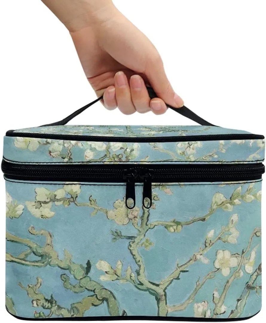 GLUDEAR Women Teen Girls Cute Print Makeup Bag Small Travel Cosmetic Bags Medium Pouch Toiletry Bag,Almond Blossom Tree