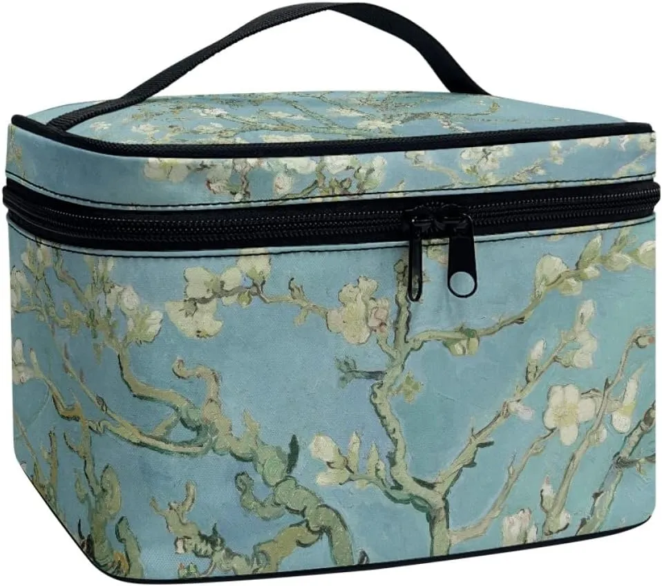 GLUDEAR Women Teen Girls Cute Print Makeup Bag Small Travel Cosmetic Bags Medium Pouch Toiletry Bag,Almond Blossom Tree