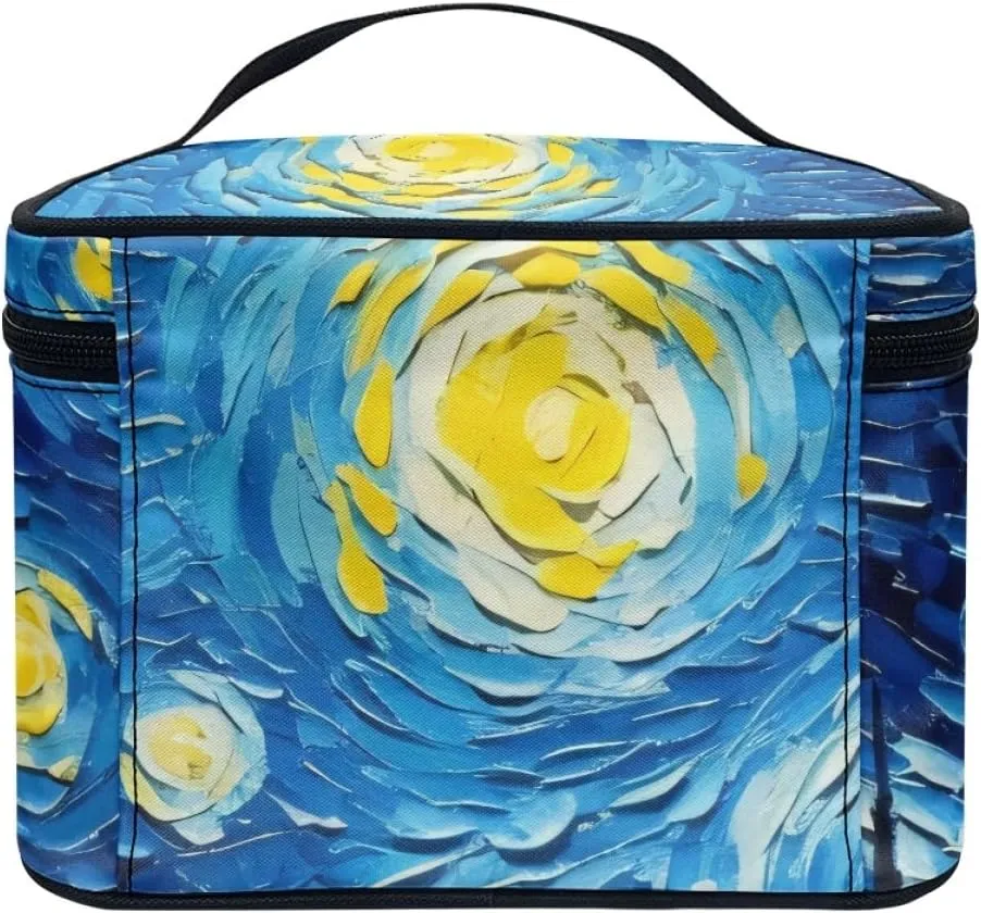 GLUDEAR Women Teen Girls Cute Print Makeup Bag Small Travel Cosmetic Bags Medium Pouch Toiletry Bag,Blue Starry Night
