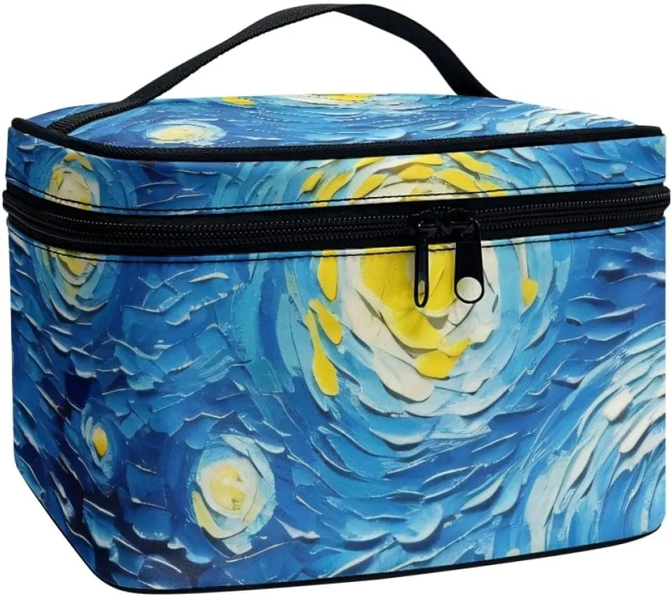 GLUDEAR Women Teen Girls Cute Print Makeup Bag Small Travel Cosmetic Bags Medium Pouch Toiletry Bag,Blue Starry Night