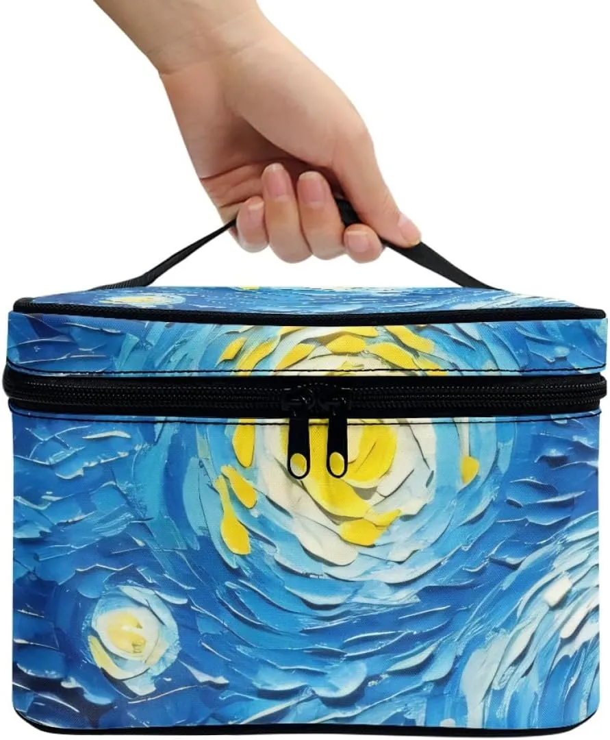 GLUDEAR Women Teen Girls Cute Print Makeup Bag Small Travel Cosmetic Bags Medium Pouch Toiletry Bag,Blue Starry Night