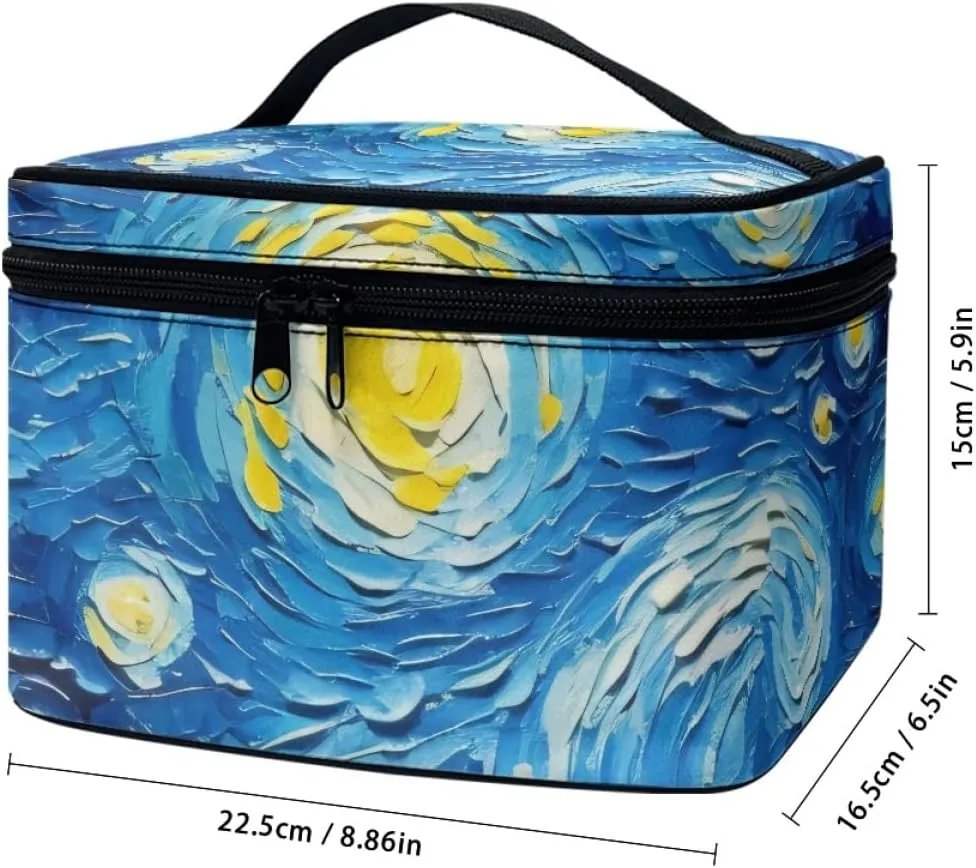 GLUDEAR Women Teen Girls Cute Print Makeup Bag Small Travel Cosmetic Bags Medium Pouch Toiletry Bag,Blue Starry Night