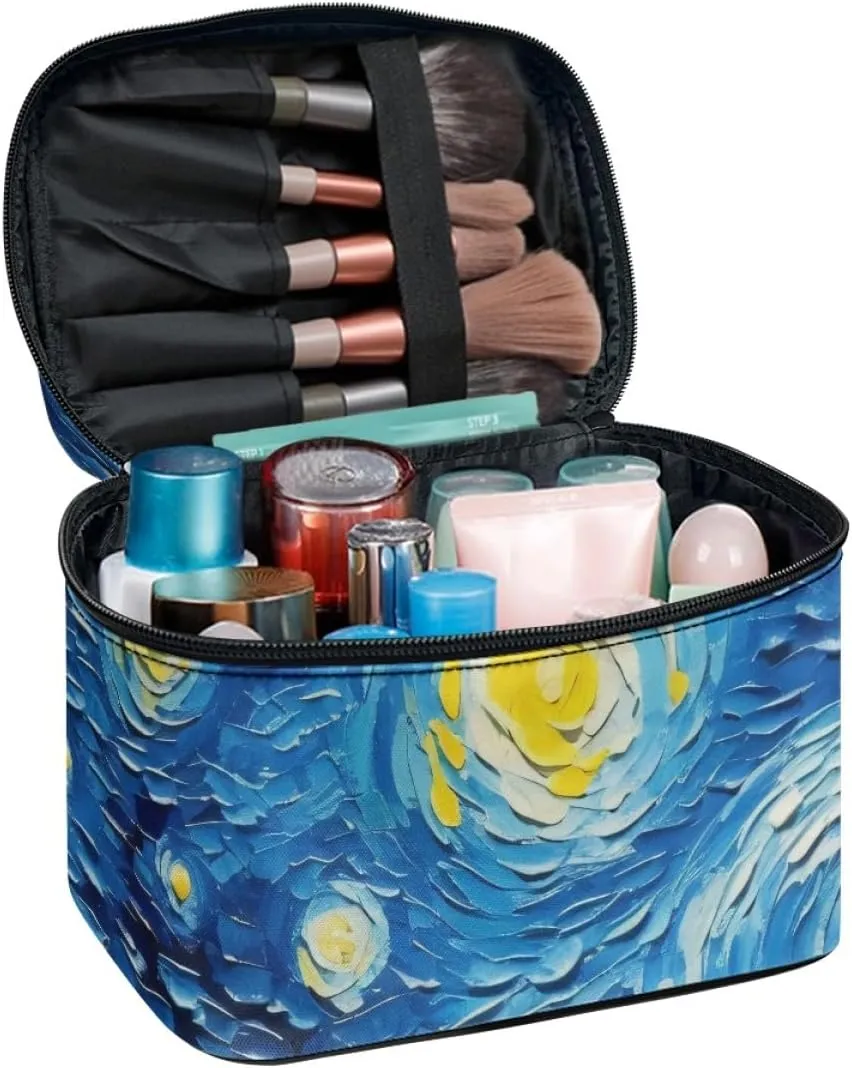 GLUDEAR Women Teen Girls Cute Print Makeup Bag Small Travel Cosmetic Bags Medium Pouch Toiletry Bag,Blue Starry Night