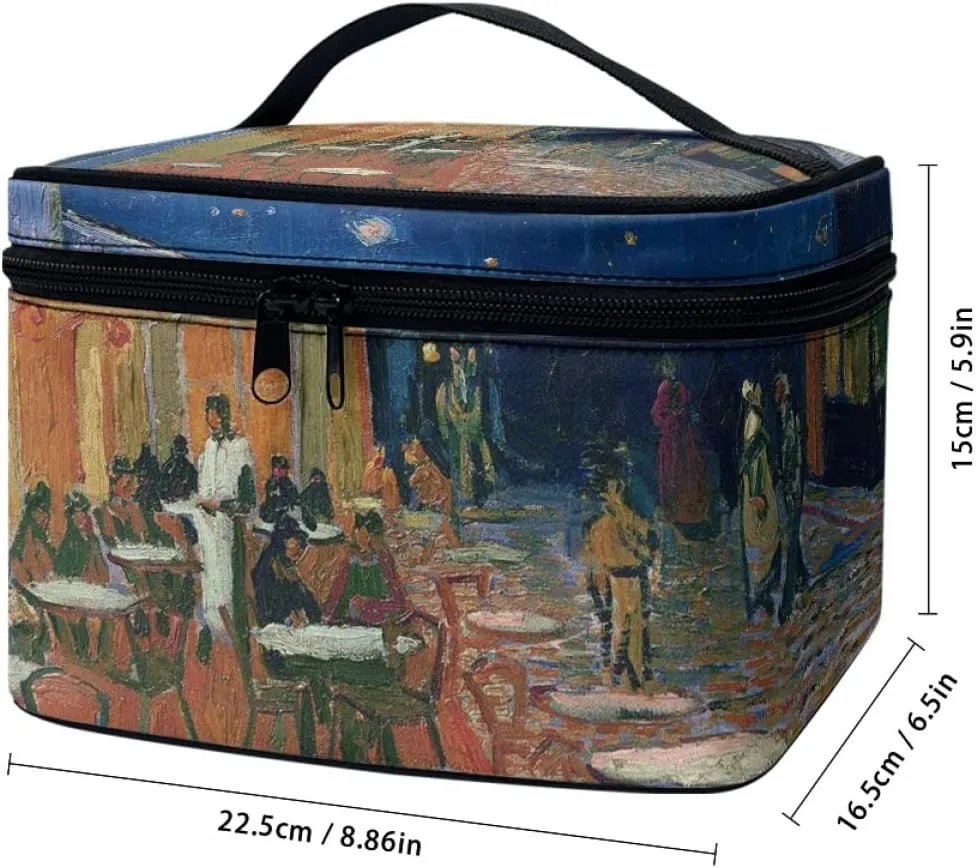 GLUDEAR Women Teen Girls Cute Print Makeup Bag Small Travel Cosmetic Bags Medium Pouch Toiletry Bag,Cafe Terrace at Night