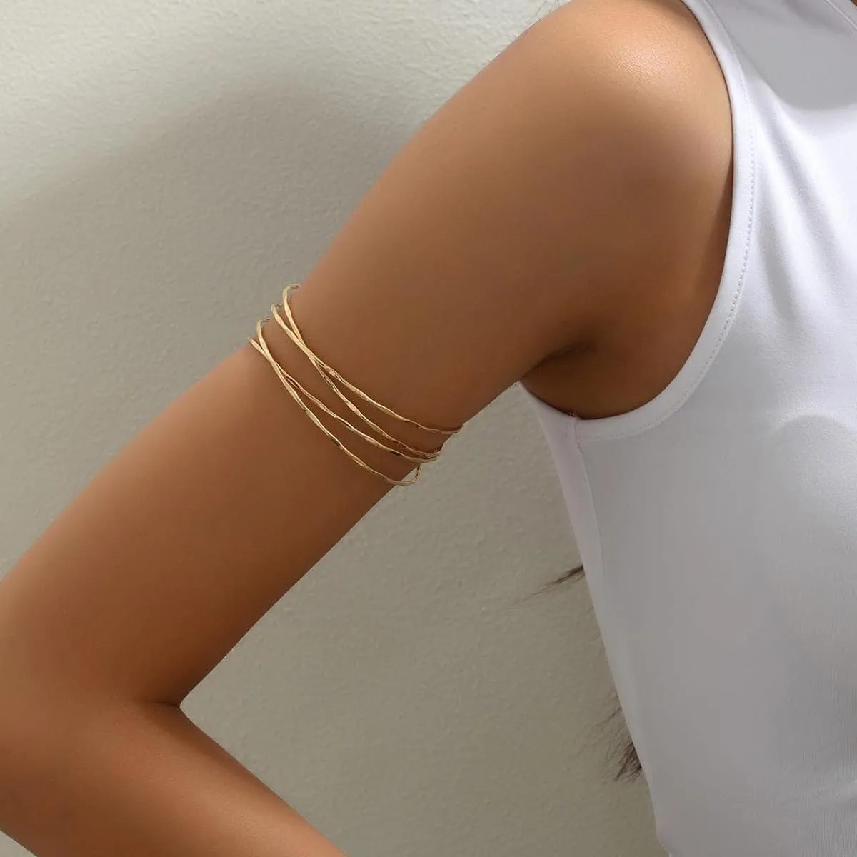 Gold Arm Cuff Jewelry for Women - Upper Arm Bracelet Bangle, Metal Adjustable Gold/Silver Plated