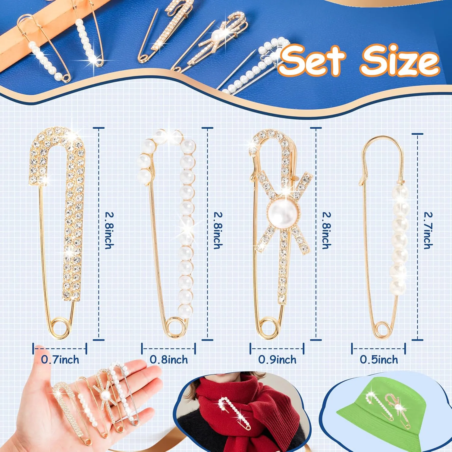 Gold Brooches Pins Charms for Socks: LOTOFUN Fashion 12,80,110PCS Rhinestone Pearl Bling Junk Sock Bulk Button - Decorative Safety Pins Brooch for Women Shoes Clothes Sweater Hat Pant