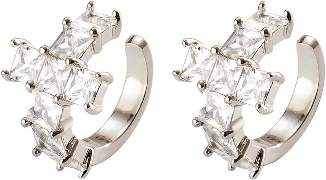 Gold Ear Cuffs - Cubic Zirconia Ear Cuffs for Women Men in WhiteGold Non-Piercing Sparkle Clip On Wrap Earrings Set of 2