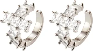 Gold Ear Cuffs - Cubic Zirconia Ear Cuffs for Women Men in WhiteGold Non-Piercing Sparkle Clip On Wrap Earrings Set of 2
