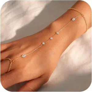 Gold Hand Chain Bracelet for Women Trendy, Dainty 14k Gold Ring Bracelet Hand Chain Finger Ring Slave Cuff Bracelet Cubic Zircon Hand Jewelry for Women Fall Jewelry Accessories for Women