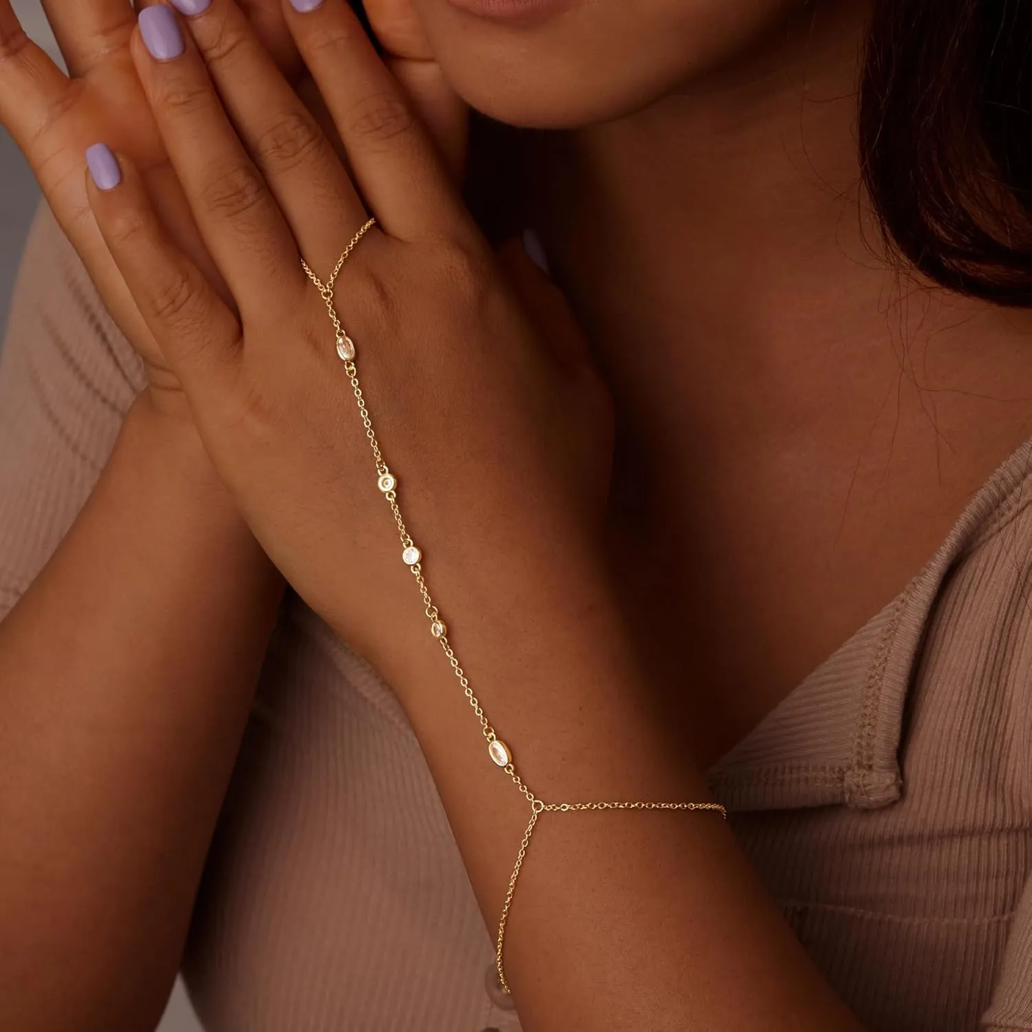 Gold Hand Chain Bracelet for Women Trendy, Dainty 14k Gold Ring Bracelet Hand Chain Finger Ring Slave Cuff Bracelet Cubic Zircon Hand Jewelry for Women Fall Jewelry Accessories for Women