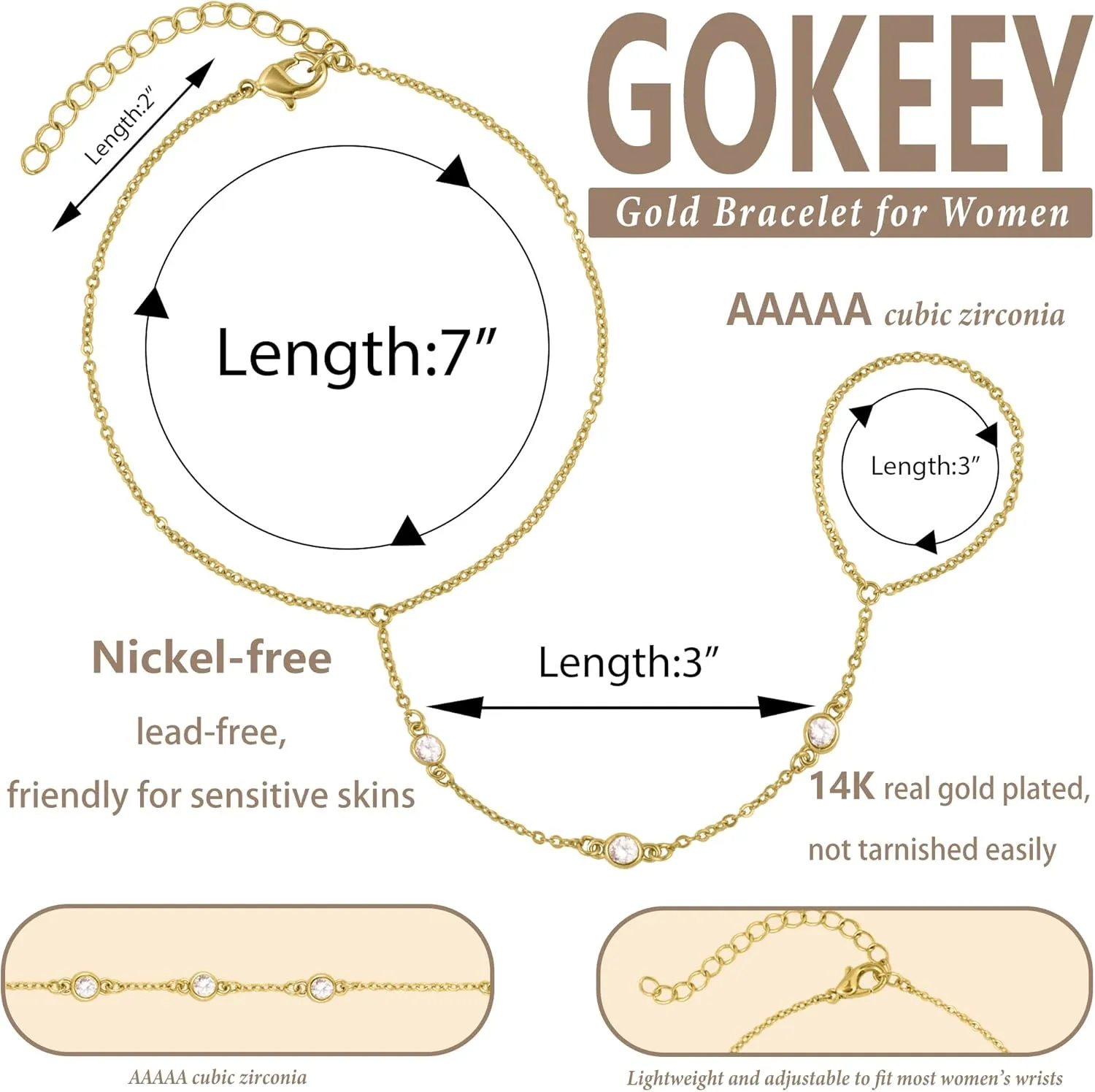 Gold Hand Chain Bracelet for Women Trendy, Dainty 14k Gold Ring Bracelet Hand Chain Finger Ring Slave Cuff Bracelet Cubic Zircon Hand Jewelry for Women Fall Jewelry Accessories for Women