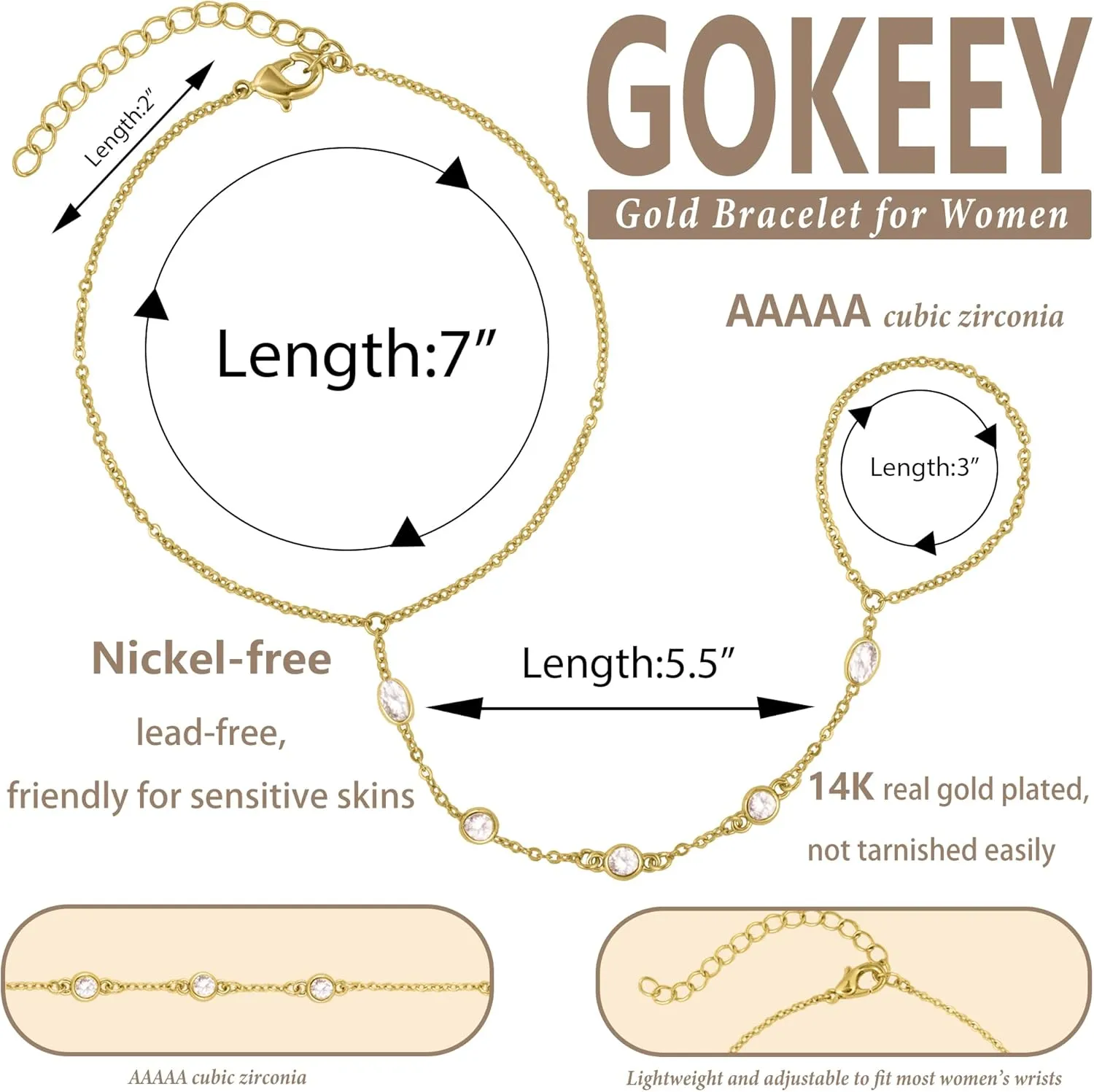 Gold Hand Chain Bracelet for Women Trendy, Dainty 14k Gold Ring Bracelet Hand Chain Finger Ring Slave Cuff Bracelet Cubic Zircon Hand Jewelry for Women Fall Jewelry Accessories for Women