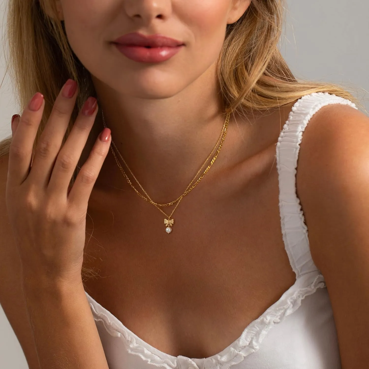 Gold Necklace for Women-14k Gold Plated Bow Necklace Cute Gold Ribbon Bow Necklace Simple Pretty Dainty CZ Bow Necklace for Women Gifts