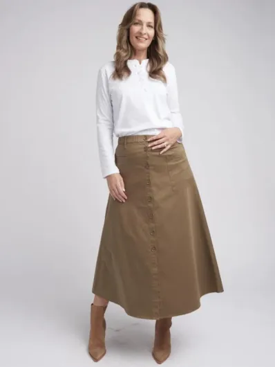 Goondiwindi - Button Through Skirt - Brown