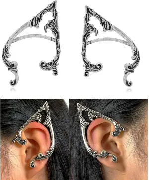 Gothic Elf Ear Cuffs Earrings for Women Pierced Silver Fairy Ear Cuff Earrings for Women Halloween Earrings Costume Cosplay Accessories Elven Earring Ear Cuffs 2Pcs