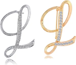 HAFILO 2 pack initial letter brooch pin for women girl 26 letters A-Z fashion brooches collar pins Gold silver
