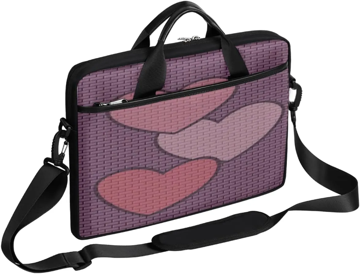 Heart Shaped Wall Texture Laptop Shoulder Messenger Bag Waterproof Laptop Briefcase with Handle and Padded Strap Case Sleeve for 13 13.3 14 15.6 Inch Laptop Case