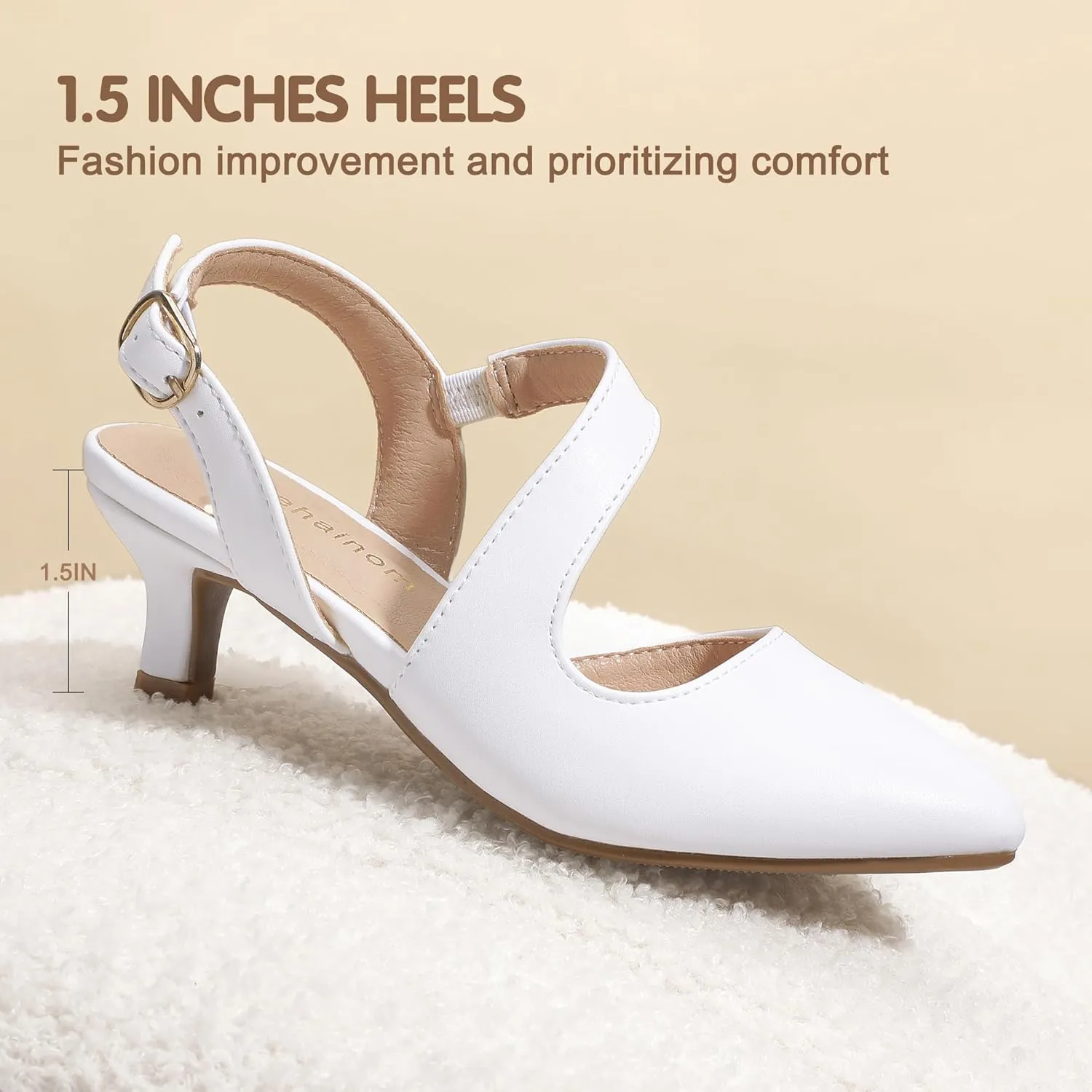 Hehainom Girls Dress Shoes Kitten Heels Sandals Little Big Kids Pointed Toe Slingback Wedding Party Pumps Shoes