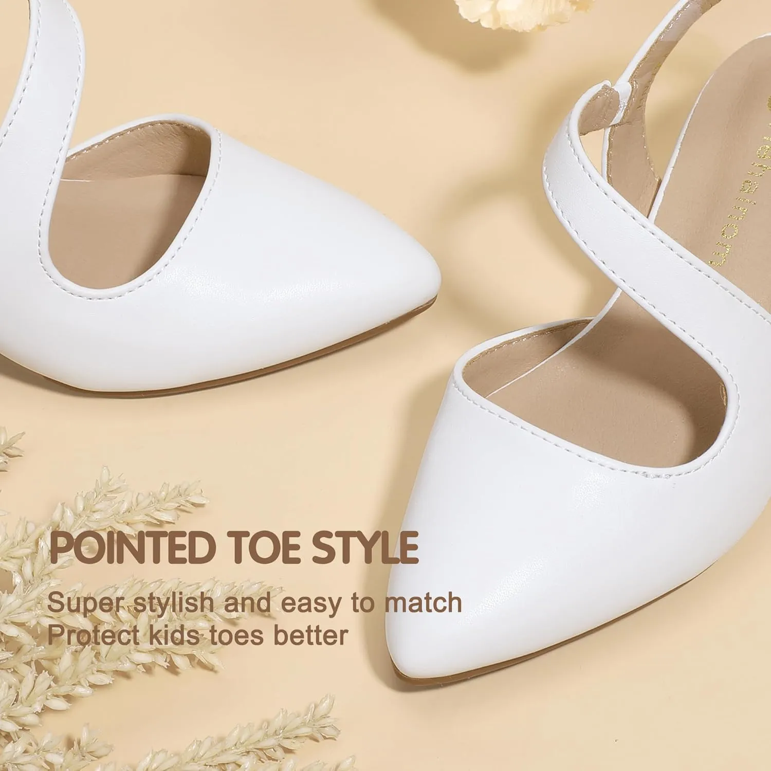 Hehainom Girls Dress Shoes Kitten Heels Sandals Little Big Kids Pointed Toe Slingback Wedding Party Pumps Shoes