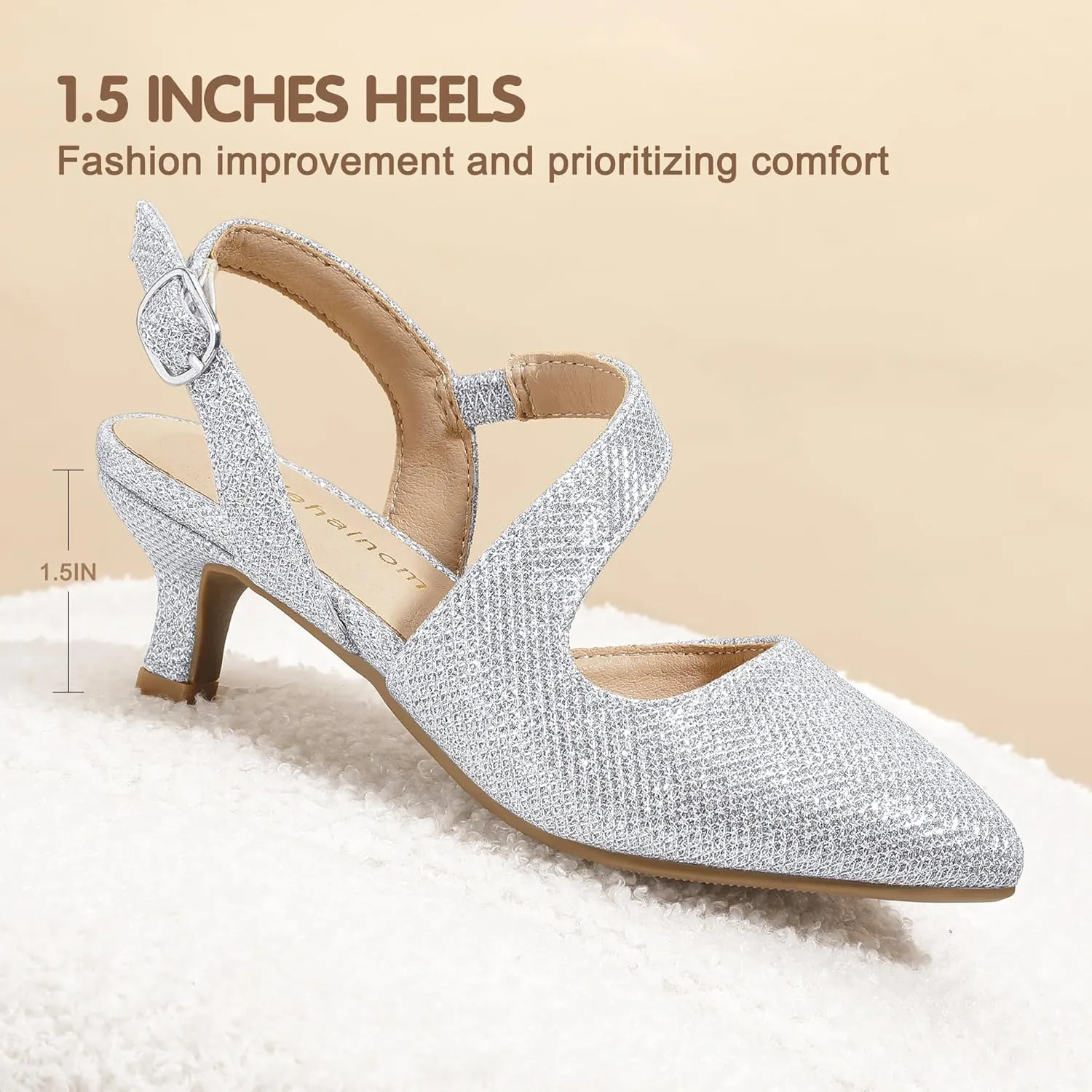 Hehainom Girls Dress Shoes Kitten Heels Sandals Little Big Kids Pointed Toe Slingback Wedding Party Pumps Shoes