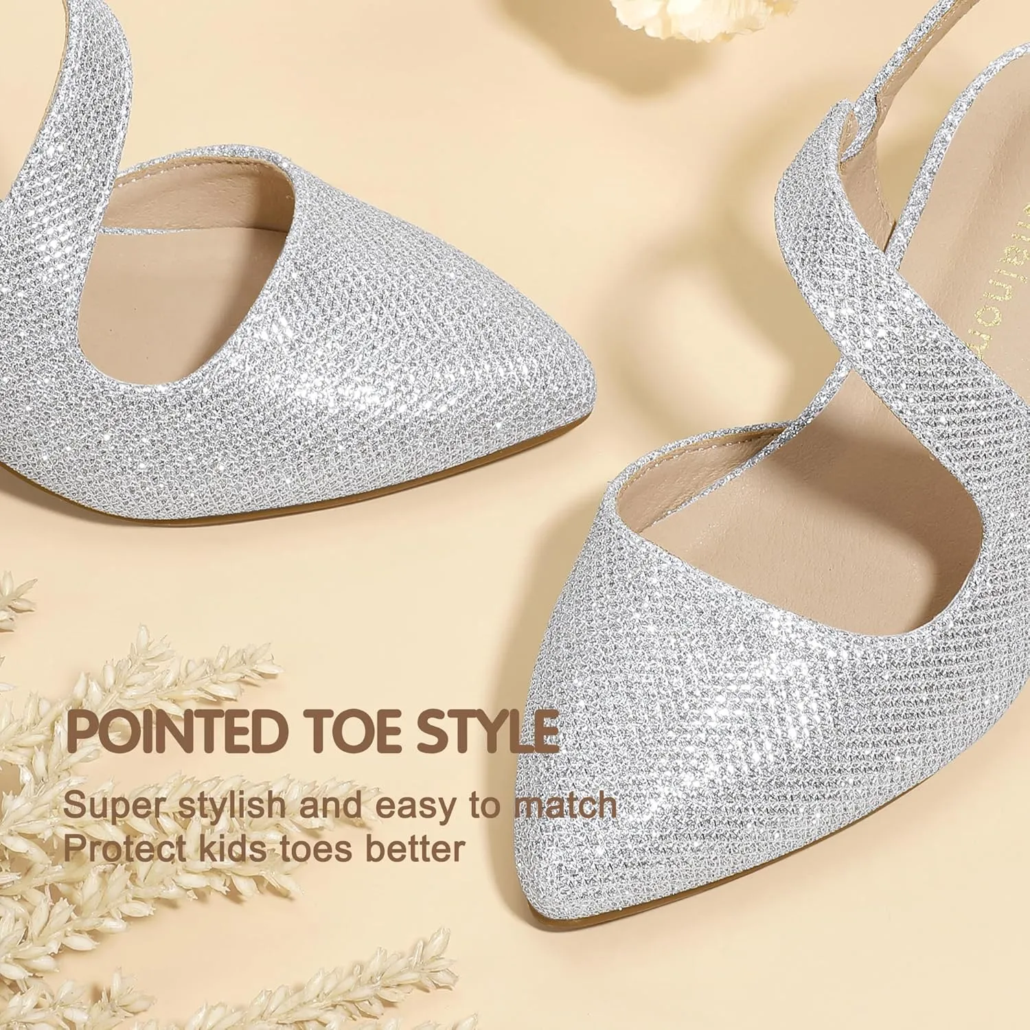 Hehainom Girls Dress Shoes Kitten Heels Sandals Little Big Kids Pointed Toe Slingback Wedding Party Pumps Shoes