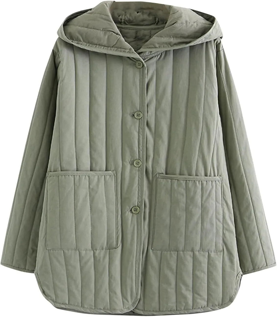 HGps8w Hooded Quilted Puffer Jackets for Women Button Up Lightweight Versatile Loose Warm Winter Down Coats Outerwear