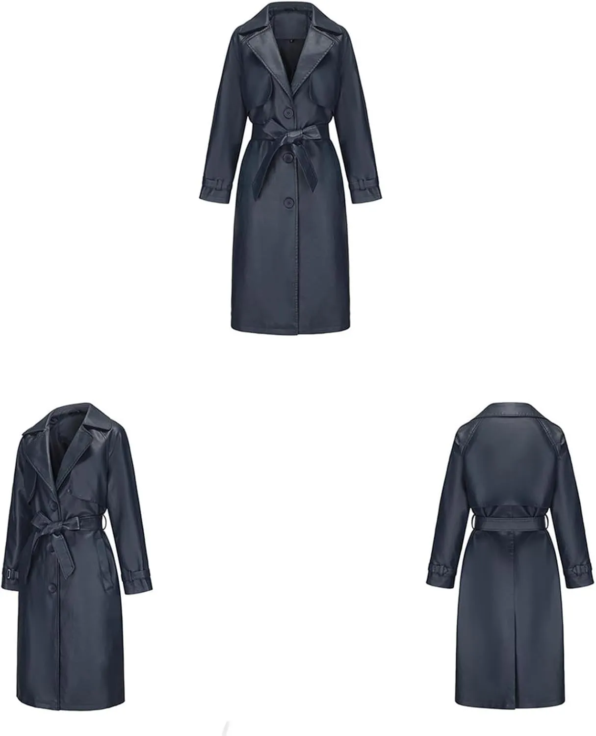 HGps8w Long PU Leather Jackets for Women Elegant Lapel Collar Trench Coat Windproof Overcoat with Belt & Pockets