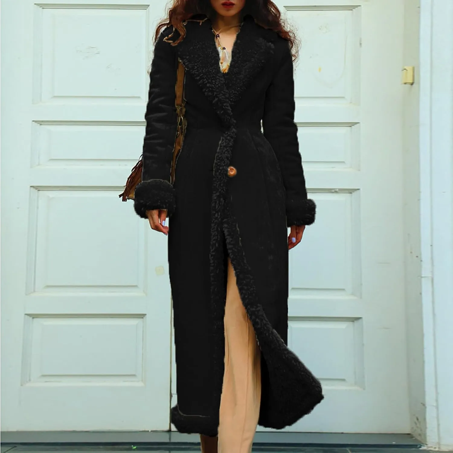HGps8w Long Suede Winter Coats for Women Lapel Sherpa Fleece Faux Fur Shearling Oversized Teddy Jackets Warm Outerwear