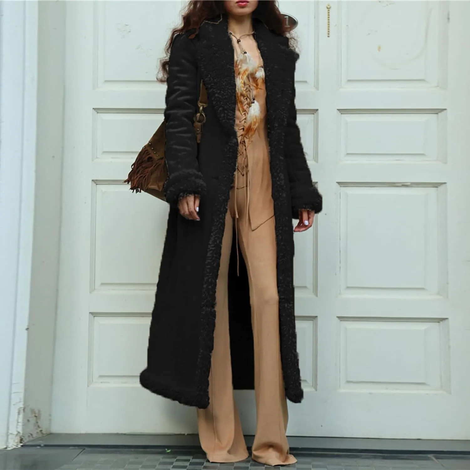 HGps8w Long Suede Winter Coats for Women Lapel Sherpa Fleece Faux Fur Shearling Oversized Teddy Jackets Warm Outerwear