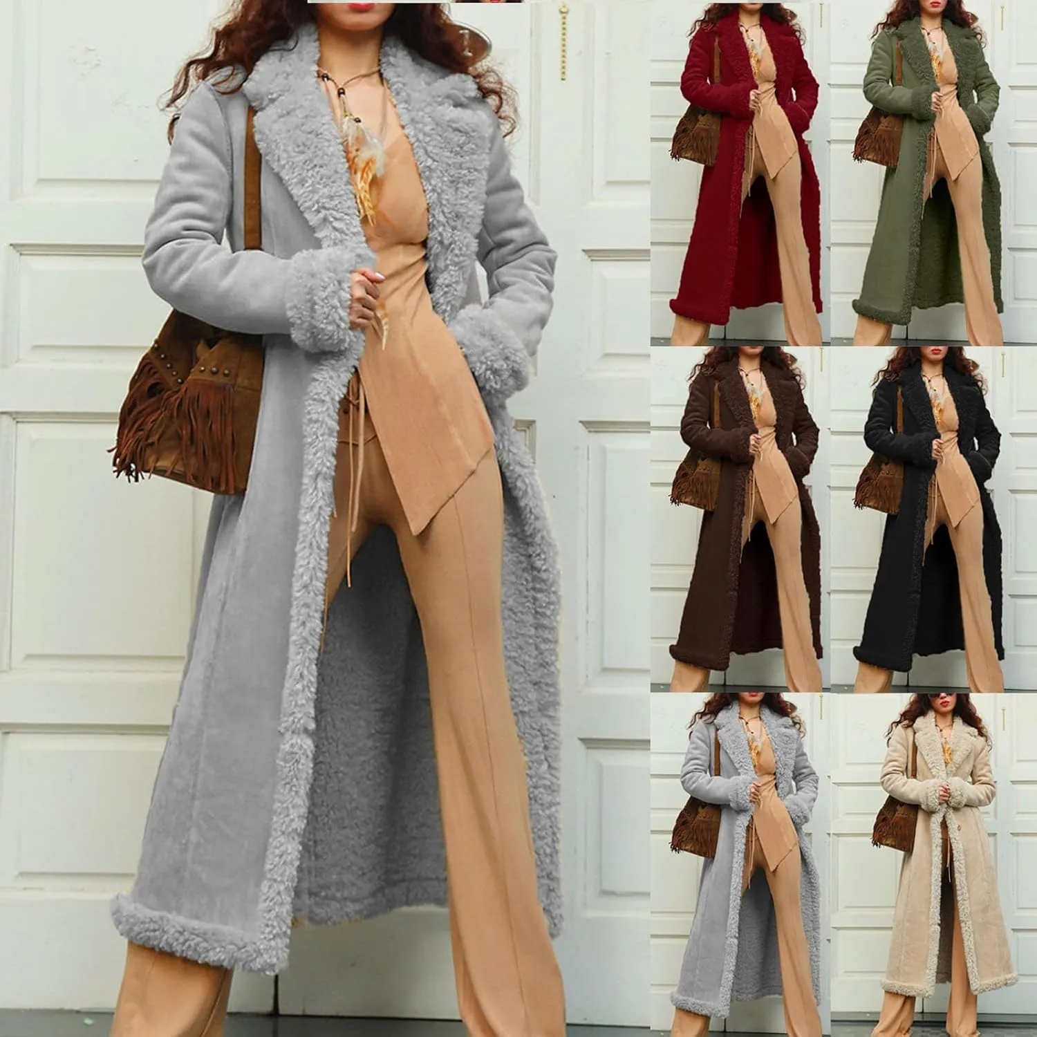 HGps8w Long Suede Winter Coats for Women Lapel Sherpa Fleece Faux Fur Shearling Oversized Teddy Jackets Warm Outerwear