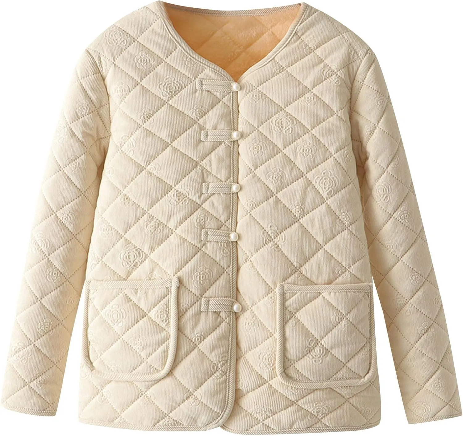 HGps8w Women's Corduroy Quilted Puffer Jacket - Button Down Casual Warm Padded Down Coats Thick Insulated Winter Outerwear