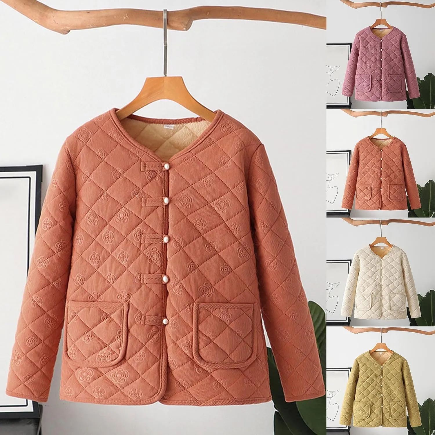 HGps8w Women's Corduroy Quilted Puffer Jacket - Button Down Casual Warm Padded Down Coats Thick Insulated Winter Outerwear