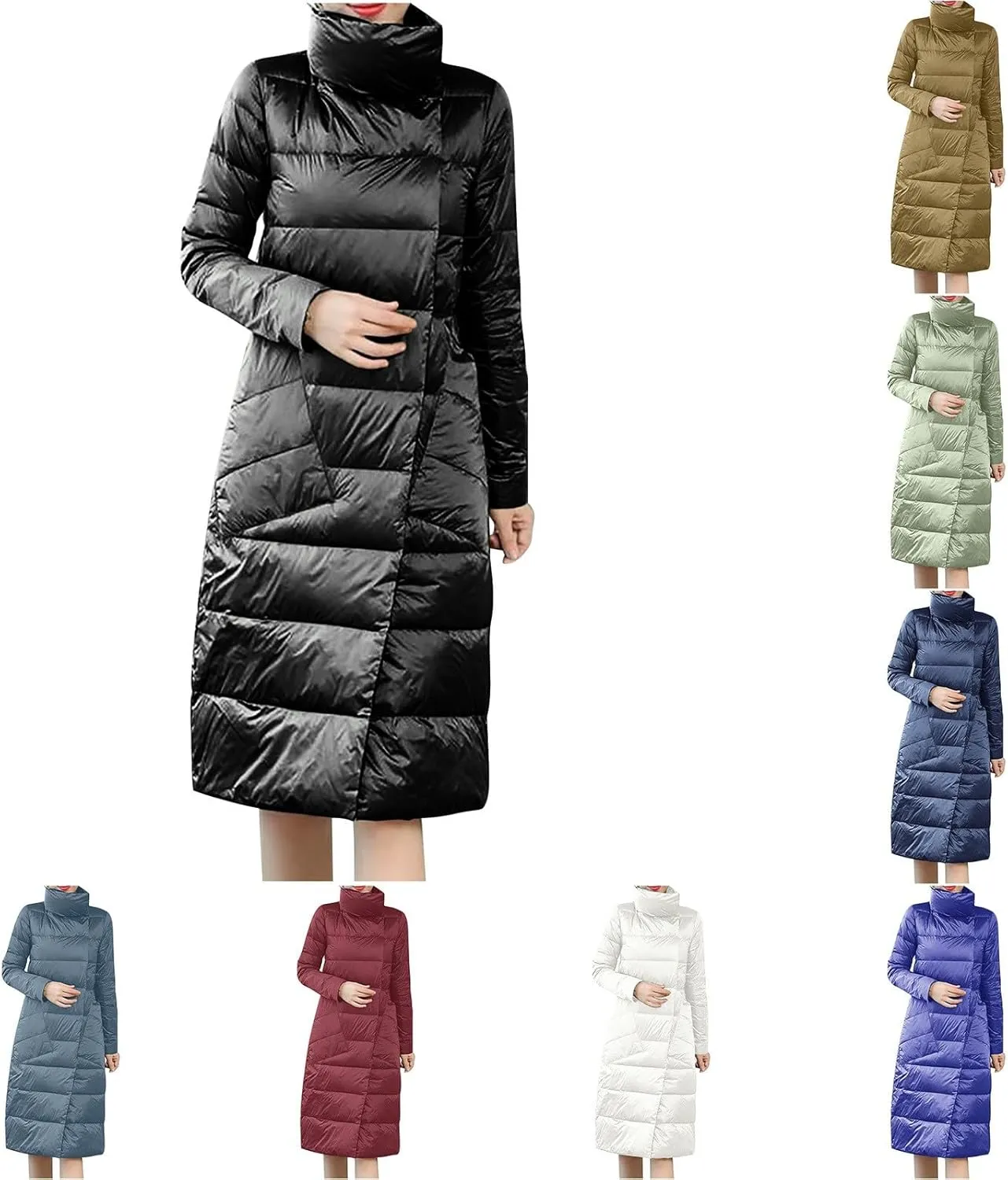 HGps8w Women's Long Puffer Jacket Stand Collar Casual Quilted Warm Long Sleeve Padded Down Coats Thickened Winter Outerwear