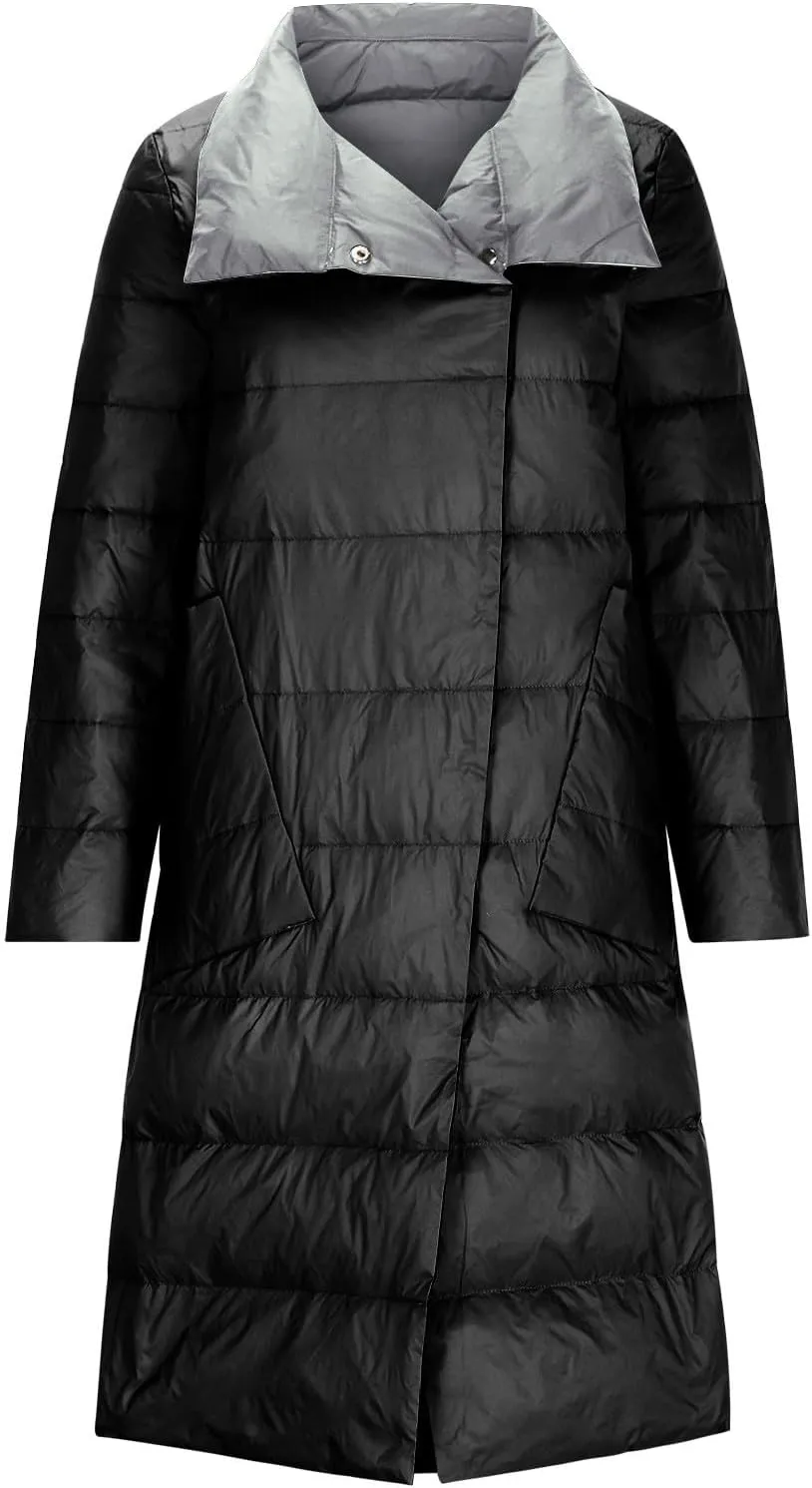 HGps8w Women's Long Puffer Jacket Stand Collar Casual Quilted Warm Long Sleeve Padded Down Coats Thickened Winter Outerwear