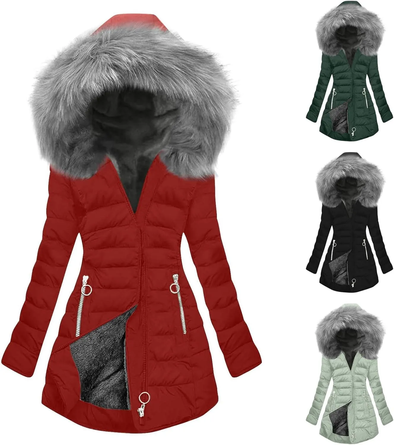 HGps8w Women's Thickened Sherpa Lined Hooded Parkas Quilted Down Coat Warm Winter Jacket Insulated Outerwear with Pockets
