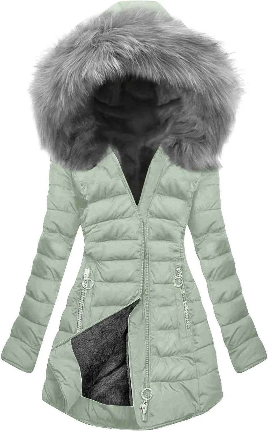 HGps8w Women's Thickened Sherpa Lined Hooded Parkas Quilted Down Coat Warm Winter Jacket Insulated Outerwear with Pockets