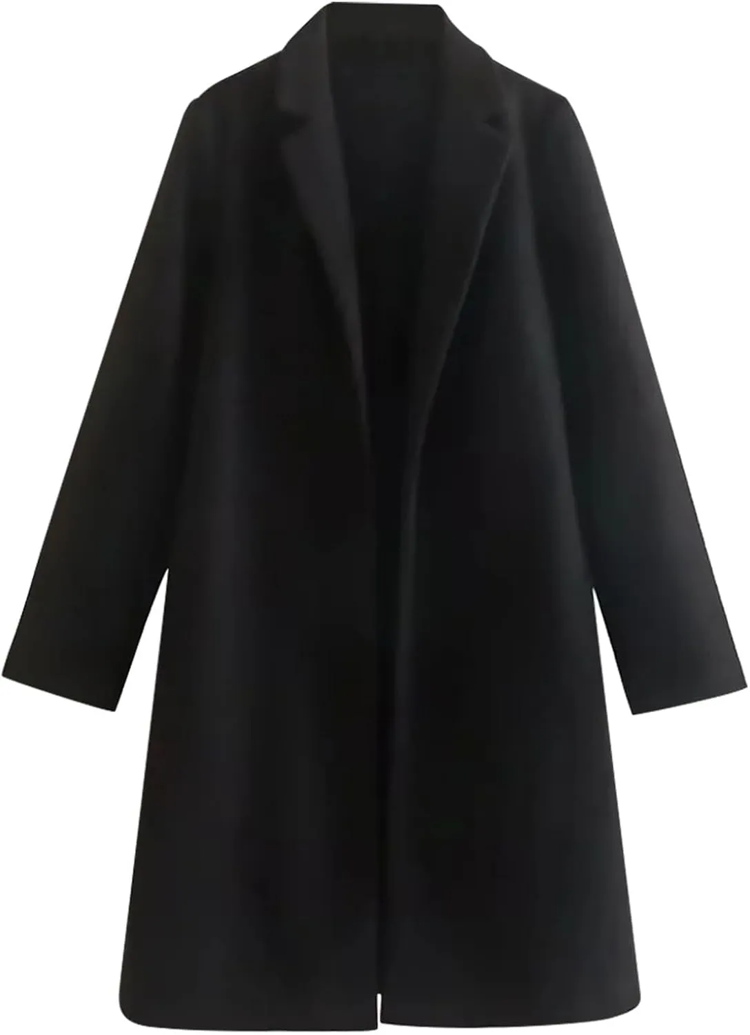 HGps8w Women's Winter Long Wool Coats Elegant Notched Lapel Open Front Wool Blend Peacoat Trench Overcoat with Pockets