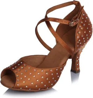 HIPPOSEUS Women's Latin Dance Shoes Ballroom Dancing Shoes with Rhinestone,Model CT466