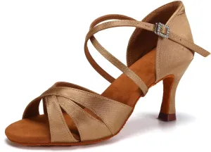 HIPPOSEUS Women's Satin Latin Dance Shoes Professional Indoors Ballroom Salsa Social Beginner Dance Practice Shoes,Model 3047