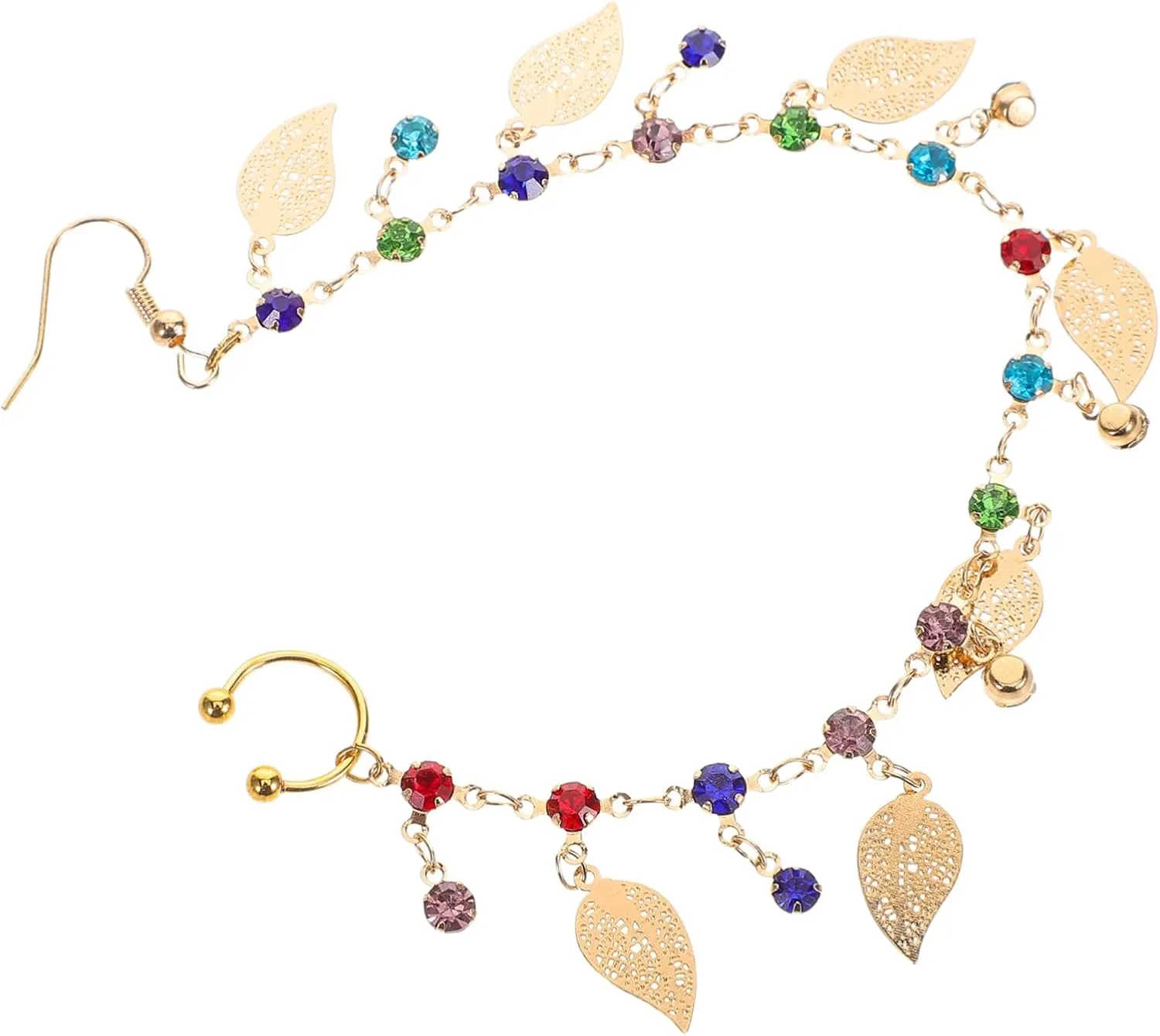 Homoyoyo Rhinestone Leaf Nose Ring Chain Dangle Hoop Jewelry Stylish Tassel Nose Hoop for Women Unique Integrated Design for Parties and Daily Wear Sparkling Fashion Accessory
