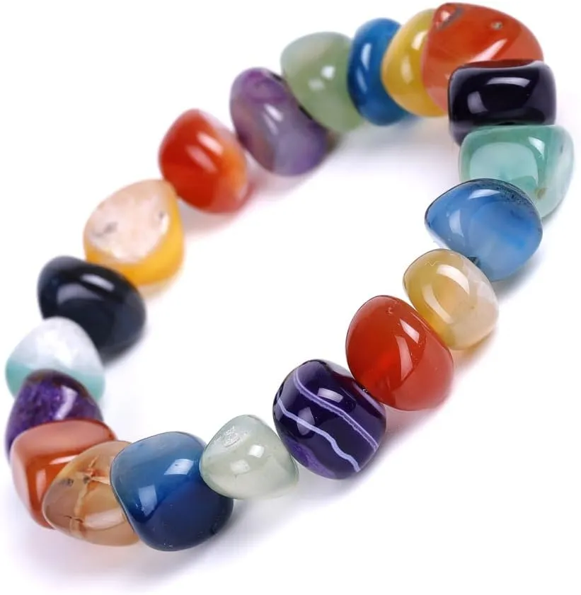 HZHRony Healing Stone Bead Bracelet for Women, Stress Relief Beads Bracelet Spiritual Crystal Rainbow Bracelets