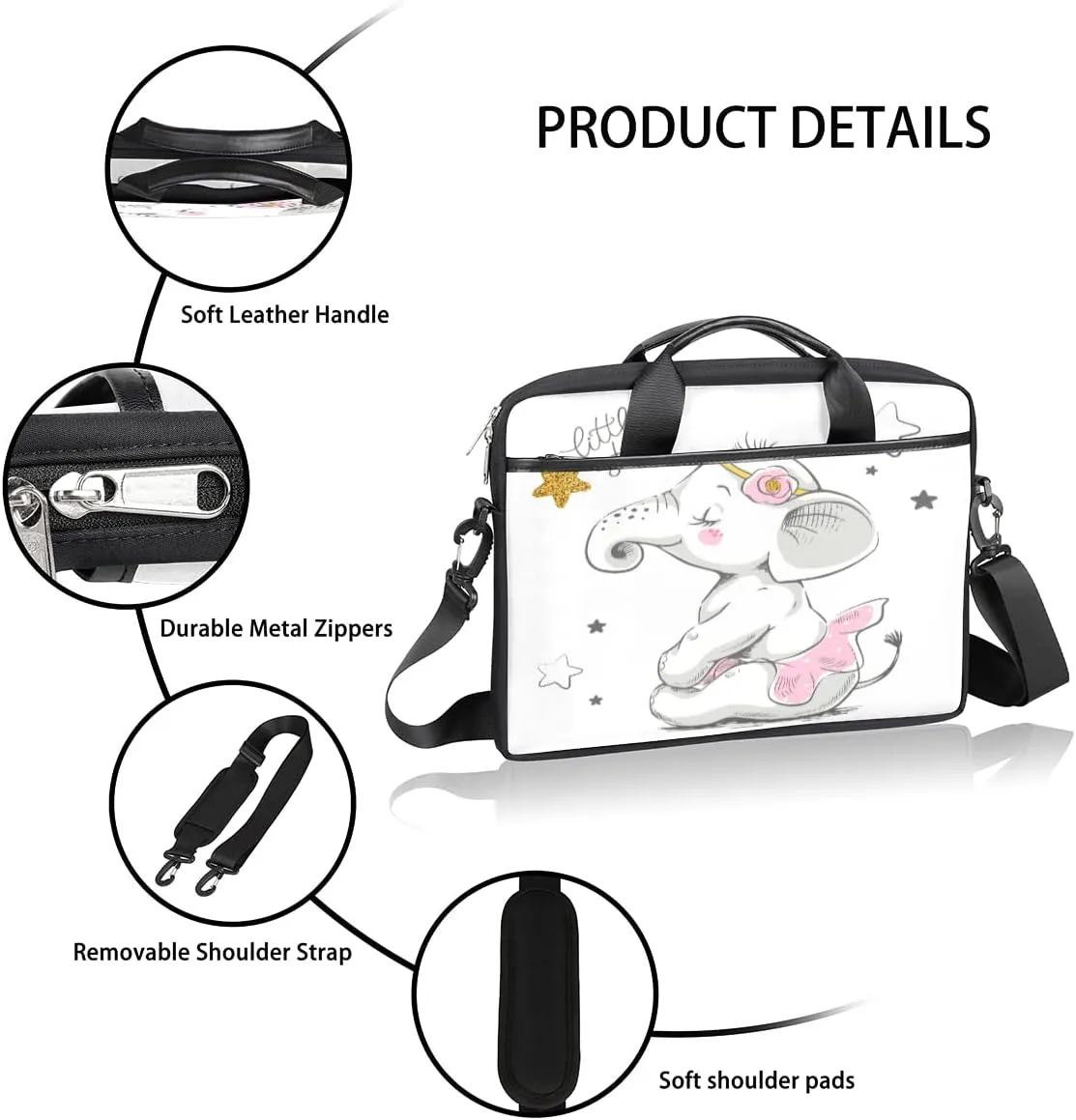 Ice Flower Pattern Laptop Shoulder Messenger Bag Waterproof Laptop Briefcase with Handle and Padded Strap Case Sleeve