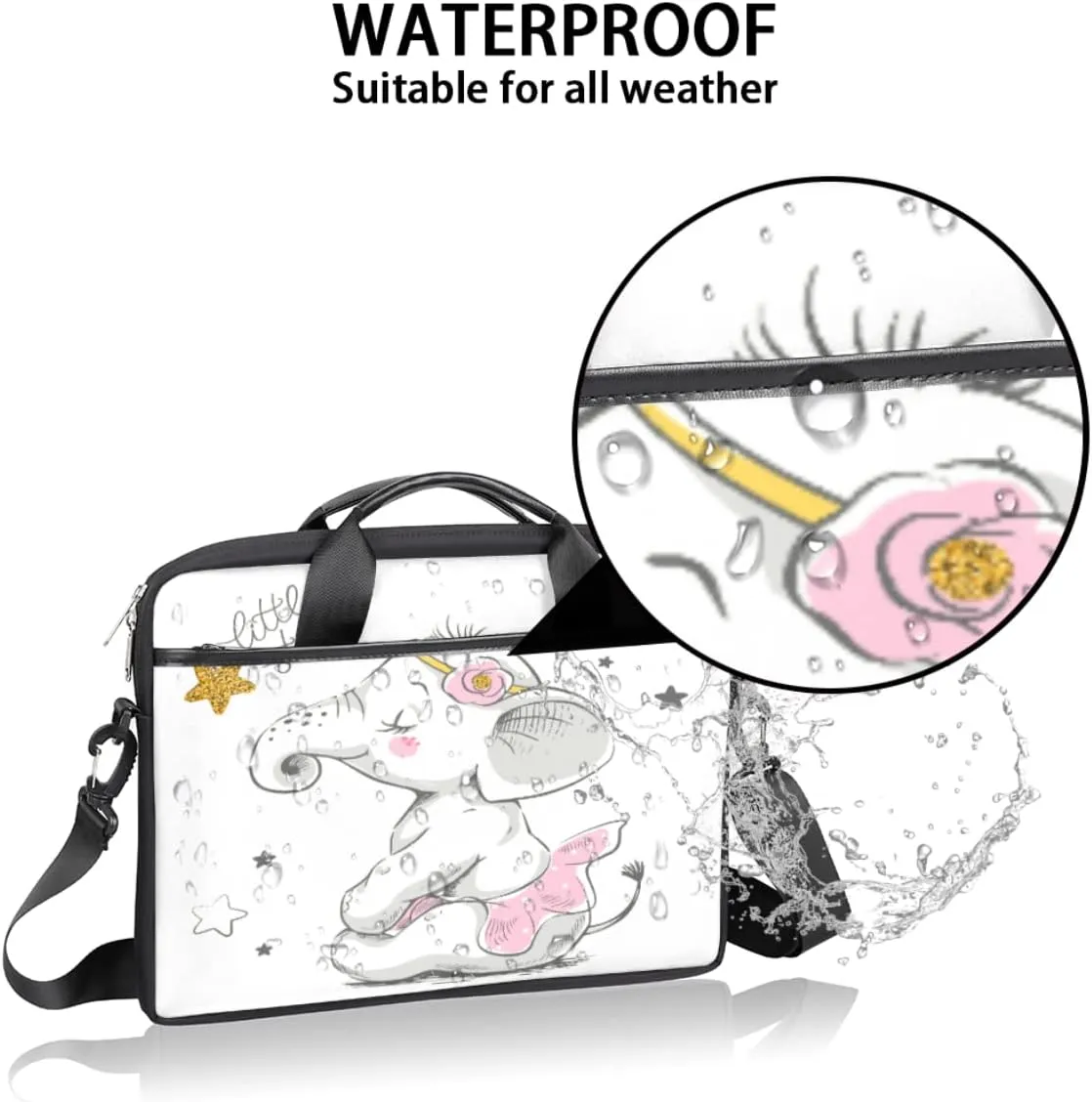 Ice Flower Pattern Laptop Shoulder Messenger Bag Waterproof Laptop Briefcase with Handle and Padded Strap Case Sleeve