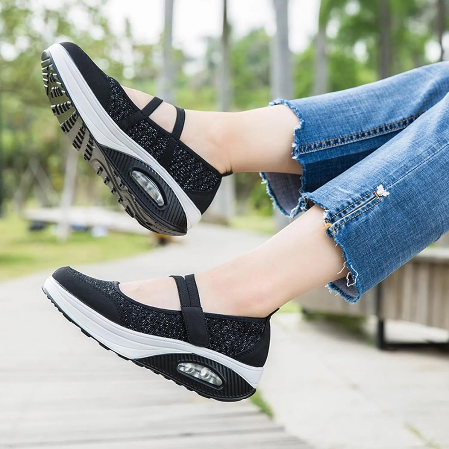 ihinzry Women's Air Cushion Nurse Shoes Outdoors Lightweight Breathable Slip On Sneakers