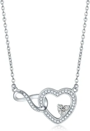 Infinity Heart Necklace for Women Moissanite Crystal Pendant Birthstone Jewelry Graduation Anniversary Birthday Gifts for Mother Sister Girlfriend Her