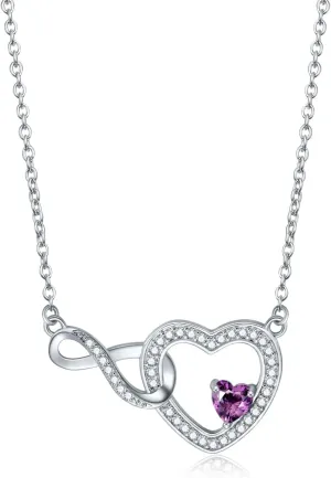 Infinity Heart Necklace for Women Moissanite Crystal Pendant Birthstone Jewelry Graduation Anniversary Birthday Gifts for Mother Sister Girlfriend Her