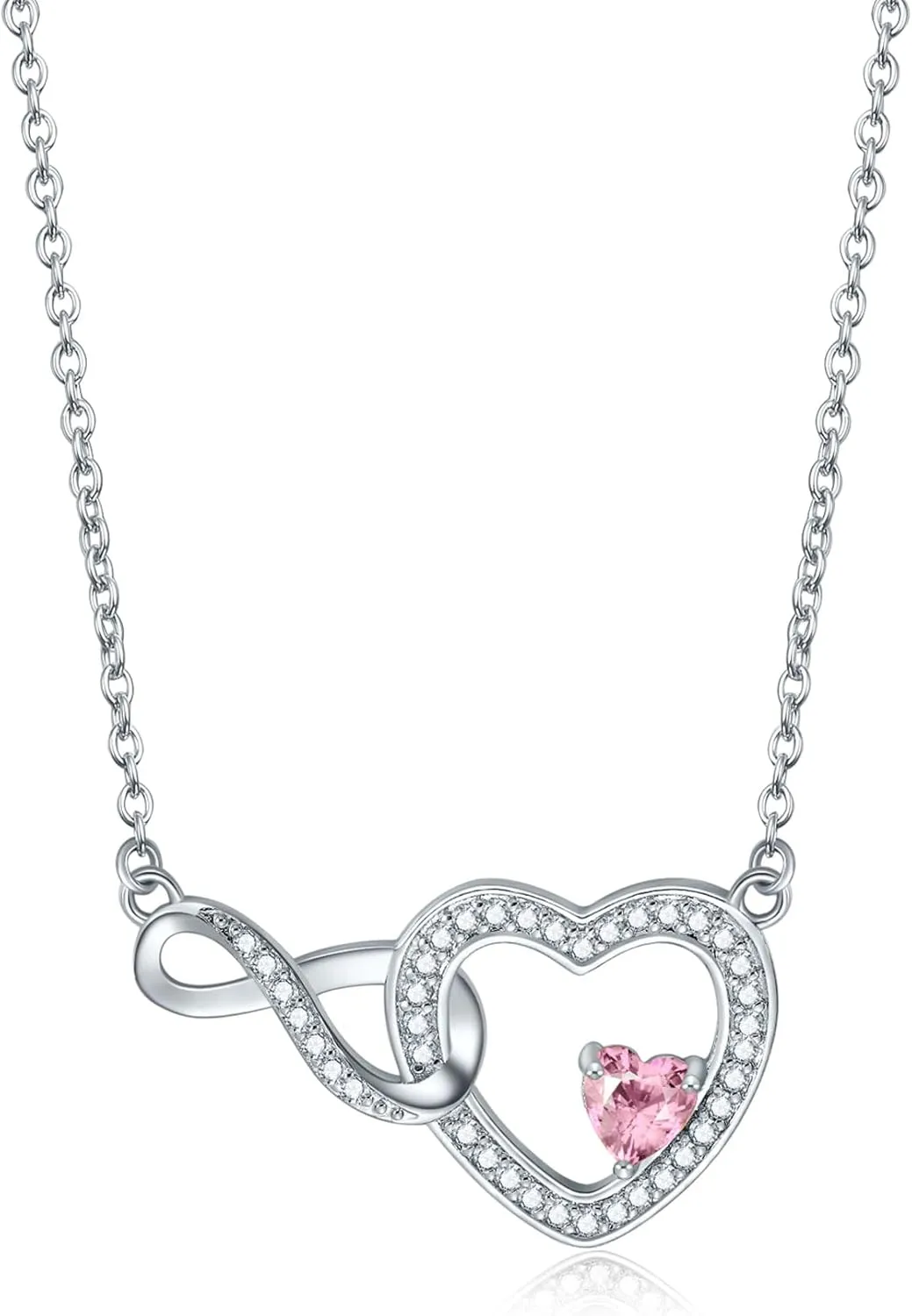 Infinity Heart Necklace for Women Moissanite Crystal Pendant Birthstone Jewelry Graduation Anniversary Birthday Gifts for Mother Sister Girlfriend Her