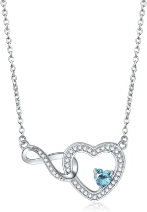Infinity Heart Necklace for Women Moissanite Crystal Pendant Birthstone Jewelry Graduation Anniversary Birthday Gifts for Mother Sister Girlfriend Her